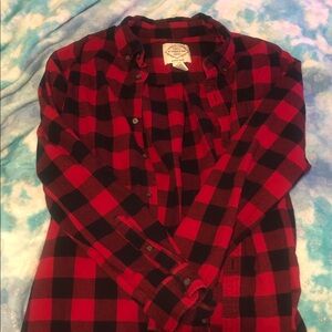 St. John's Bay Red and Black Plaid Casual Button Down Shirt